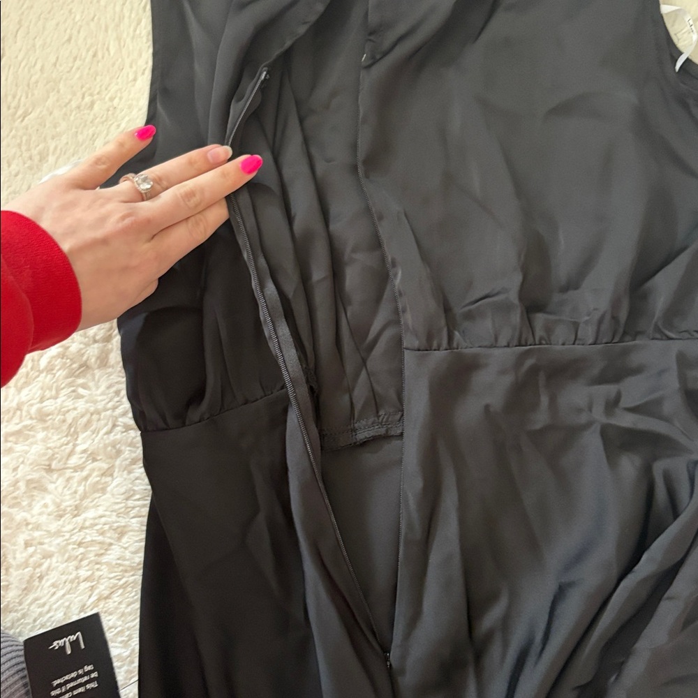 Lulus Classic Elegance Black Satin Sleeveless Mock Neck Maxi Dress Size Medium - Picture 11 of 13